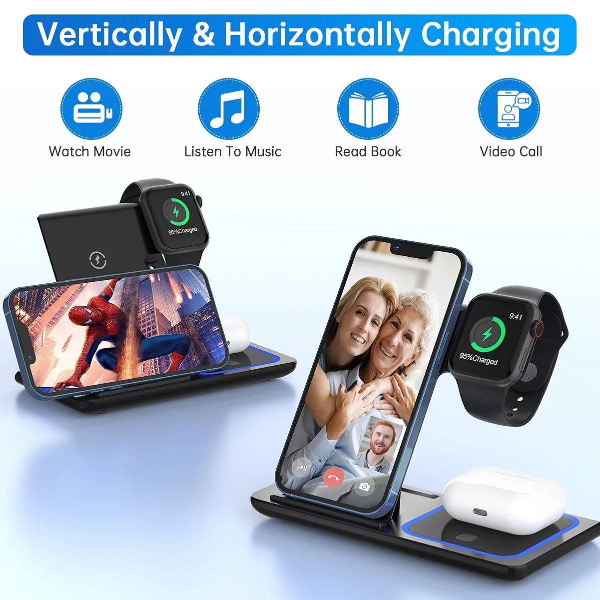 3 in 1 18w Wireless Charger for iPhone, Apple Watch and AirPods