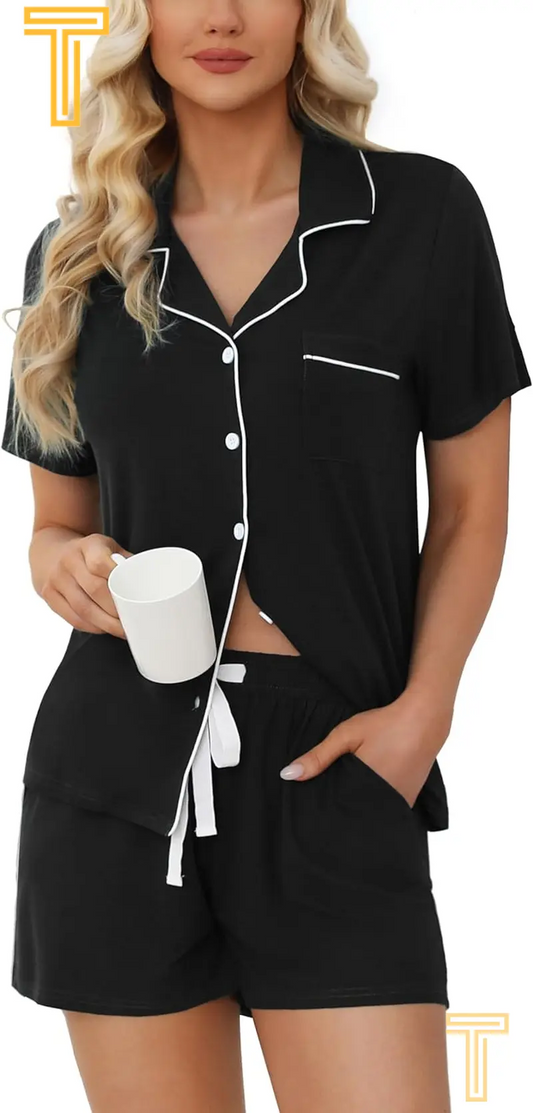 Women's Short Sleeve Pajama Set – Button Down Sleepwear with Shorts (S-XXL)