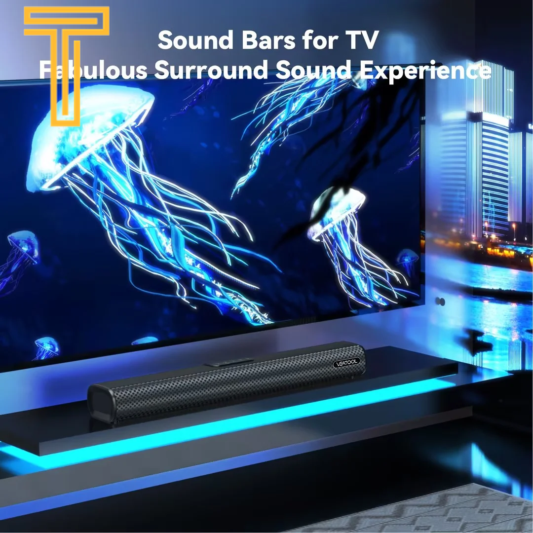 2.1Ch Sound Bars for TV, Soundbar with Subwoofer, Wired & Wireless Bluetooth 5.0 3D Surround Speakers, Optical/Hdmi/Aux/Rca/Usb Connection, Wall Mountable