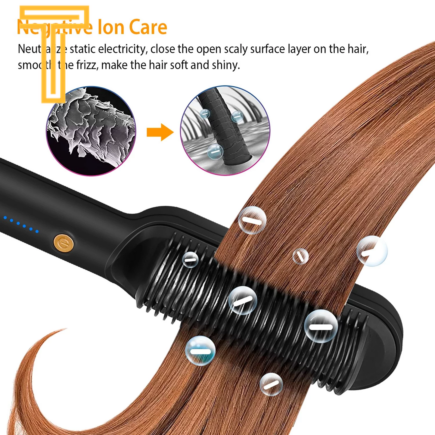 Electric Hair Straightener & Curler Brush – 5 Temp Settings, 10s Fast Heat