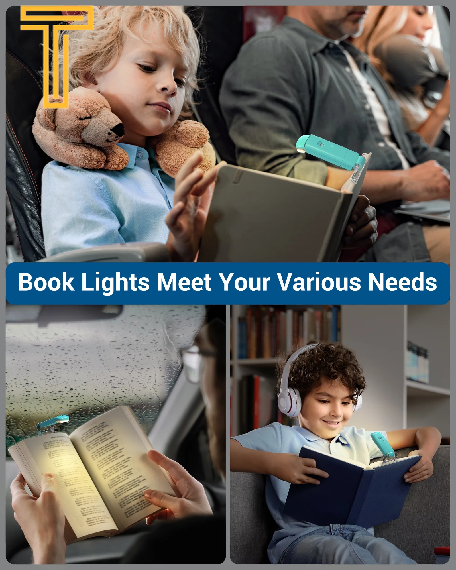 Amber Book Light, Rechargeable Book Light for Reading in Bed, Clip on Book Light, USB Charging, Brightness Adjustable, Warm White