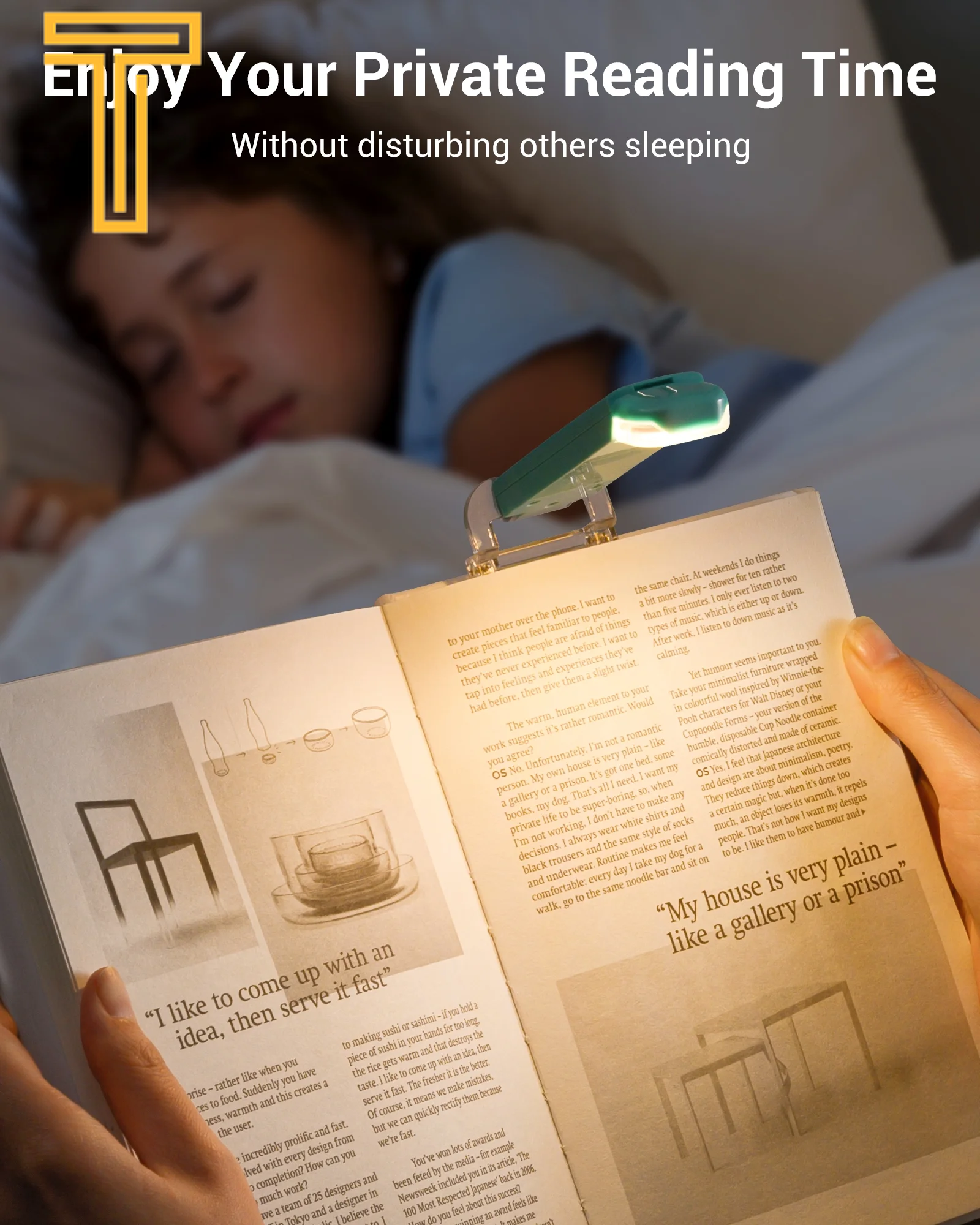 Amber Book Light, Rechargeable Book Light for Reading in Bed, Clip on Book Light, USB Charging, Brightness Adjustable, Warm White